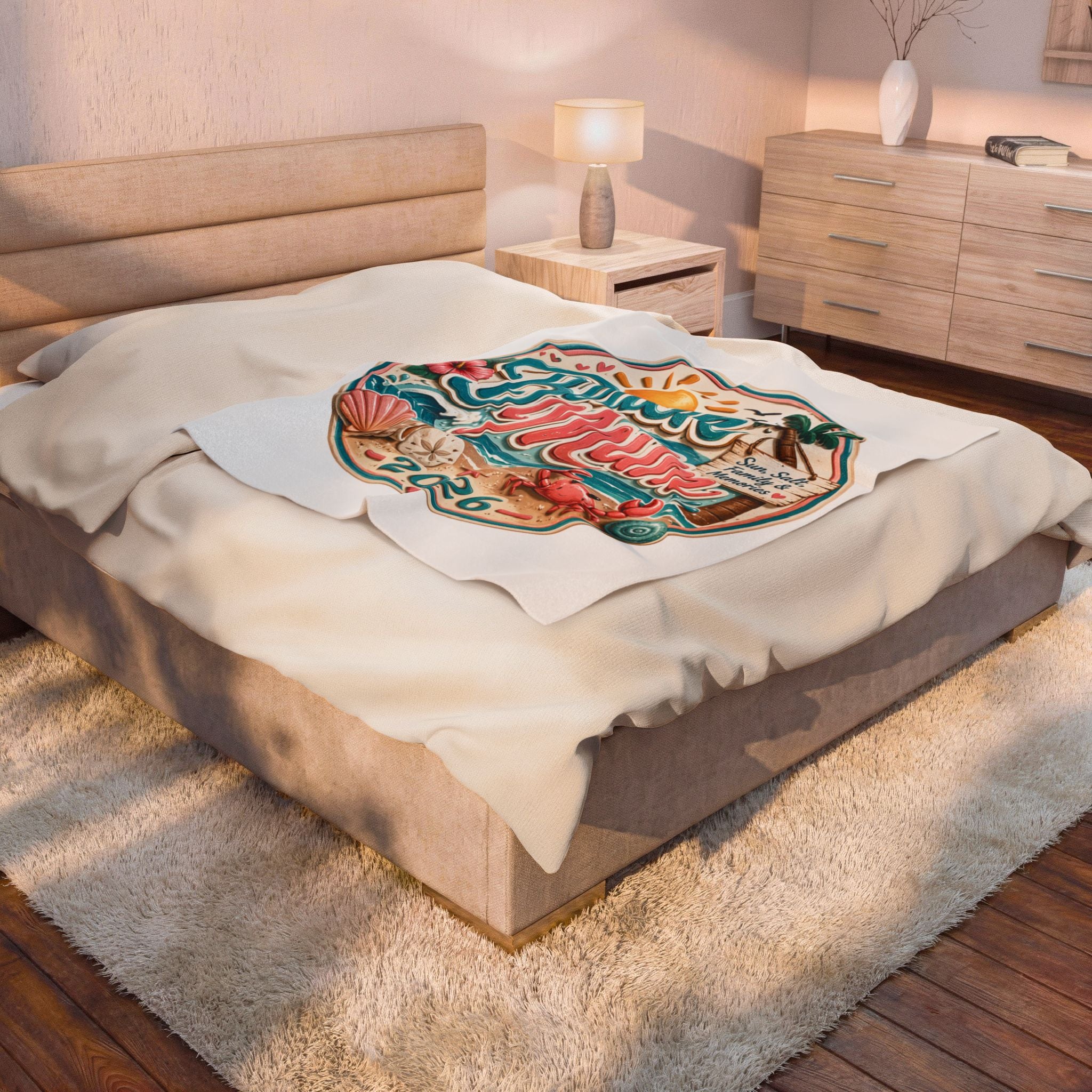 Beach Mum 2026 Velveteen Plush Blanket – Sun, Salt & Family Memories